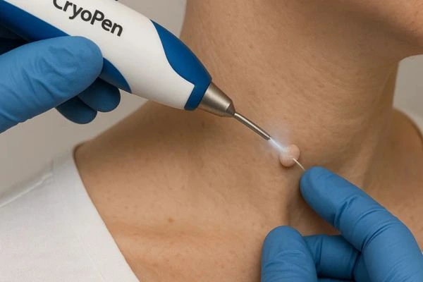 Person receiving cryotherapy Greater London (Richmond upon Thames) for skin tag removal