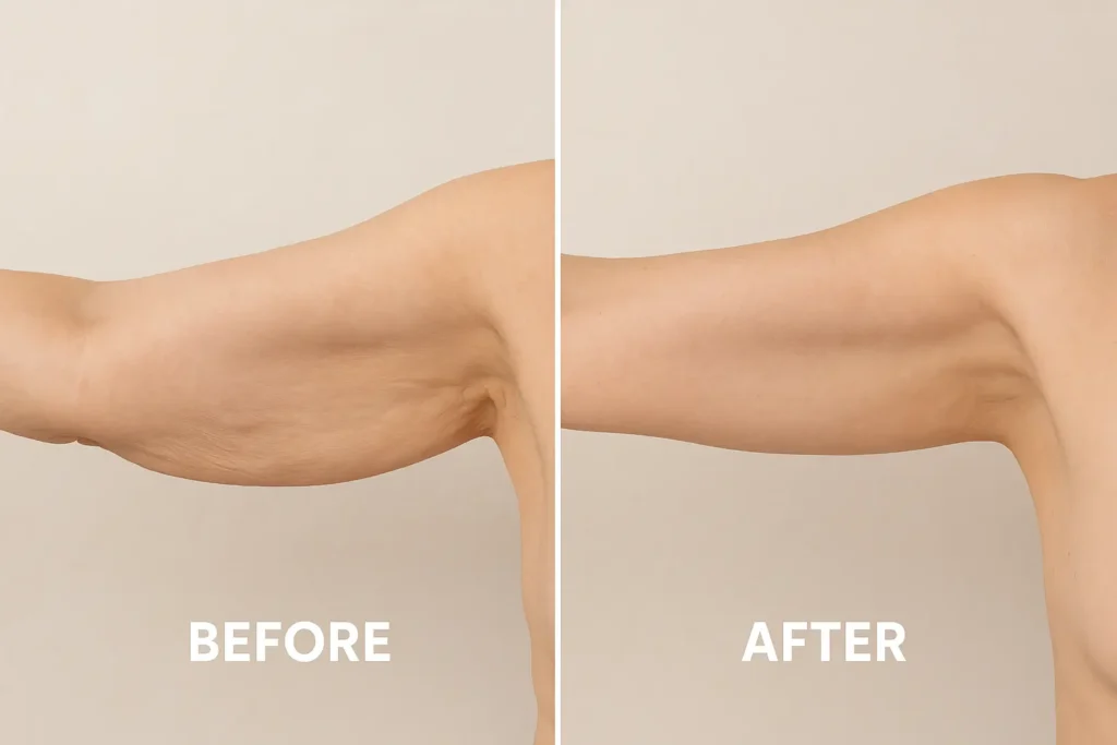 Picture of LA LIPO Greater London (Richmond upon Thames) before and after results of skin tightening treatment on the upper arms.